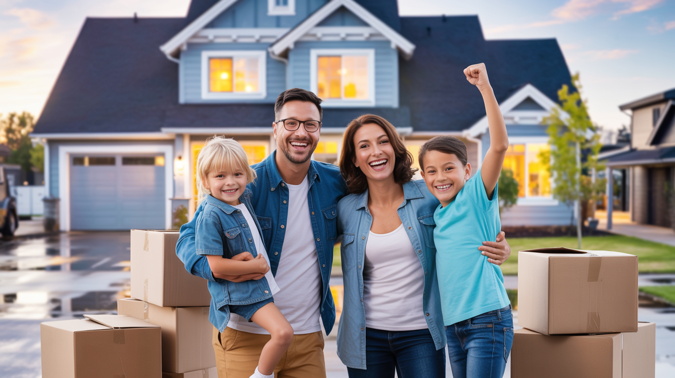 Happy family celebrating their move into a new home